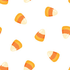 Seamless pattern with Halloween candy corn and white background