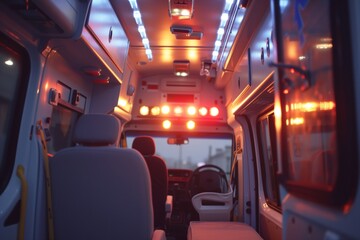 pov shot from inside an ambulance looking out at flashing strobes - obrazy, fototapety, plakaty