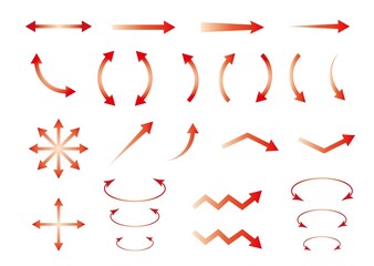 シンプルな手描き赤グラデーションの手描き矢印セット