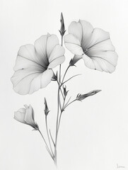 Line drawing of morning glories
