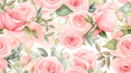 Beautiful watercolor rose bouquet pattern design, romantic and feminine style Valentine s day background.