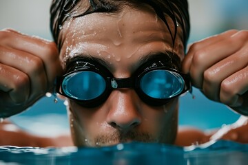 swimmer adjusting goggles before starting another lap