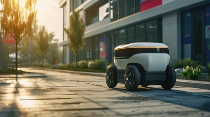 Autonomous delivery robot delivering an order on the way