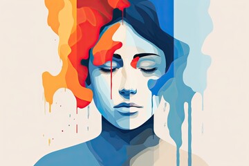 abstract sad depressed woman illustration - obrazy, fototapety, plakaty