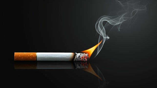 Burning cigarette. Illustration on black background for design