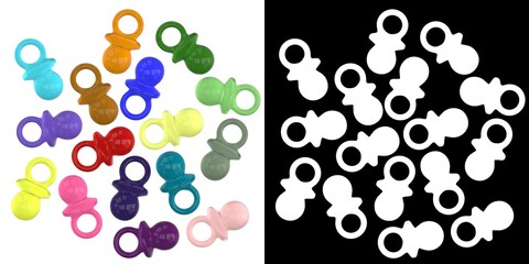 3D rendering illustration of some decorative mini pacifiers