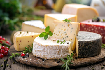 Assorted Cheese Varieties on Cutting Board