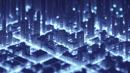 Metaverse building city in a digital communication background.