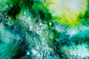 Abstract colorful swirls and bubbles in water