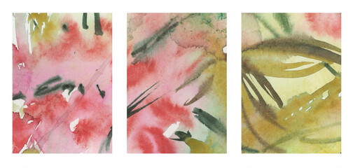 Set of backgrounds with watercolor flowers and place for text.