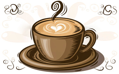 Glossy mug with coffee and chocolate brown cream. Transparent background.