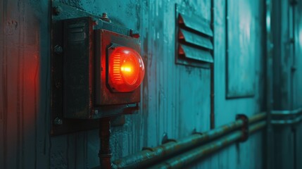 A close up shot of a red light illuminating a wall. This image can be used to represent danger, warning signs, or as a background element in various designs