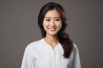 Fototapeta premium Asian woman exudes relaxation in traditional pajamas, standing gracefully in a serene mood. Generative AI.