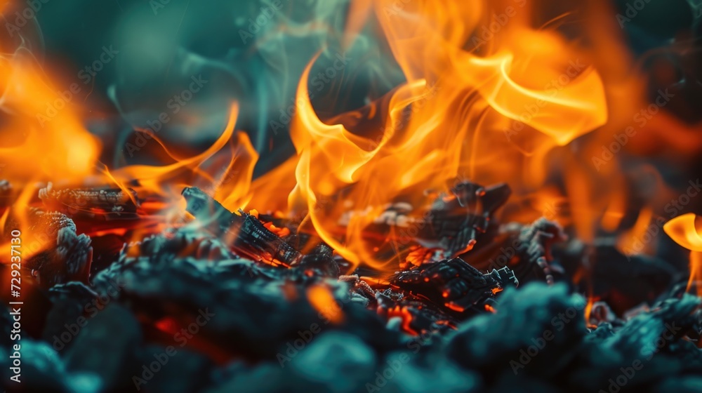 Poster Close up of fiery flames. Perfect for adding warmth and intensity to any project