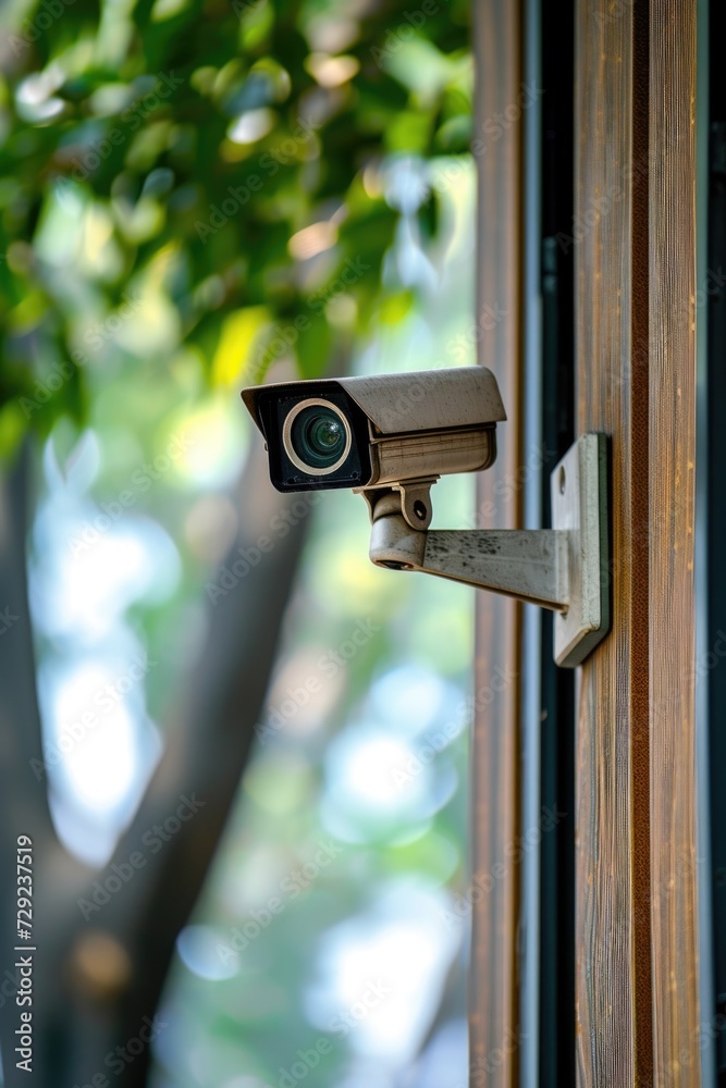 Aufkleber a security camera mounted on the side of a building. can be used to monitor and ensure the safety of