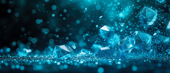 Blue, navy stone,crystals. Textured background with particles, lights. Diamond, gevel illustration. Generative ai.