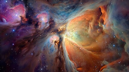 Conceptual image of the Orion Nebula , displaying its young stars and intricate nebulous structure...