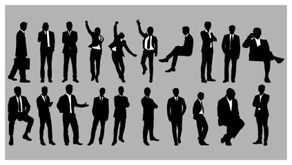 set of vector Business people silhouettes group of standing and sit business people, working man, suit, office man