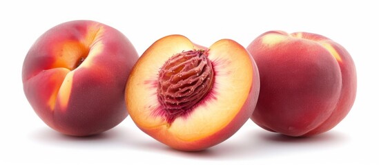 Isolated ripe peach fruit on white background.