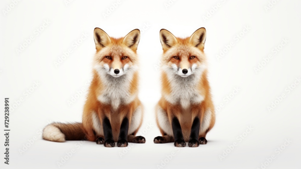 Poster cunning foxes in an attentive pose. generative ai