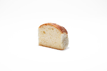 Sweet bun in a section on a white background. School bun from Berdyansk bakery