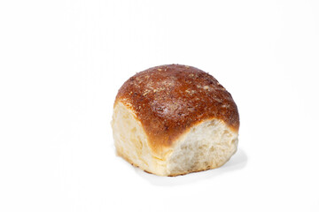 Sweet bun on a white background. School bun from Berdyansk bakery