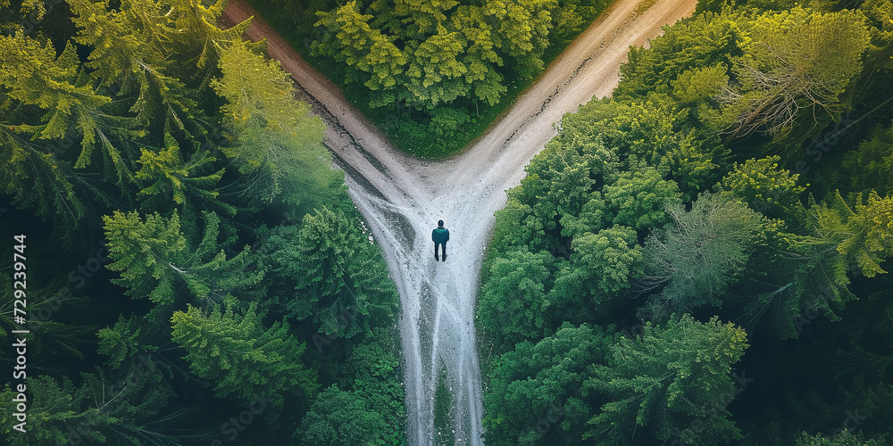 Wall mural a person on two roads chooses the best chances for environmental protection