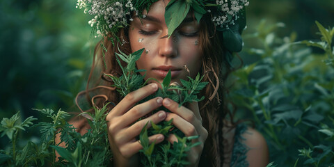 girl collecting medicinal herbs