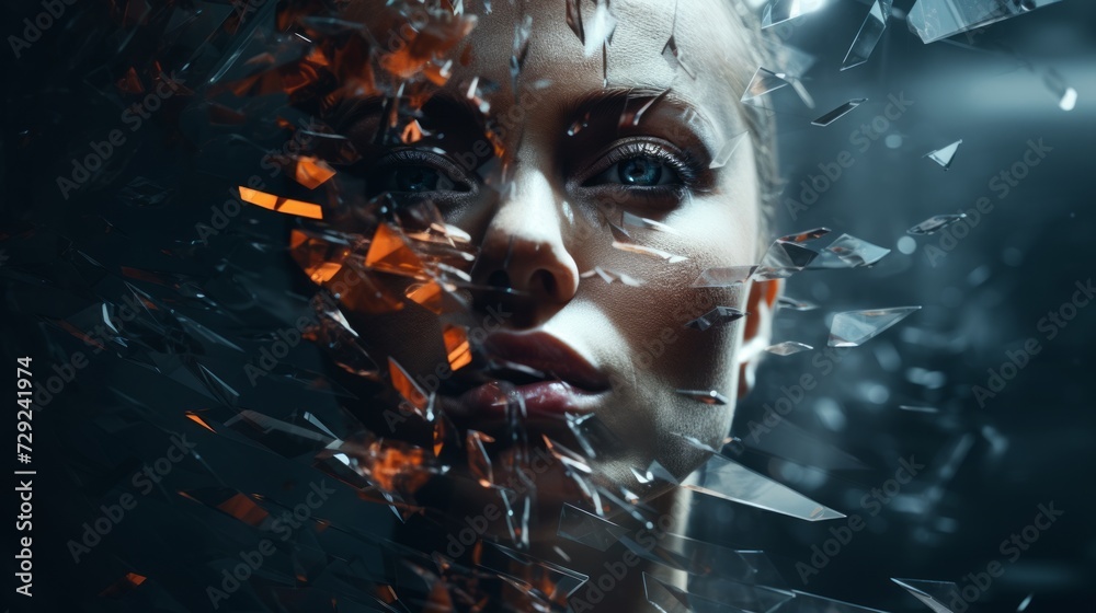 Aufkleber digital woman altered photographs creating an abstract collage-style background. generative ai