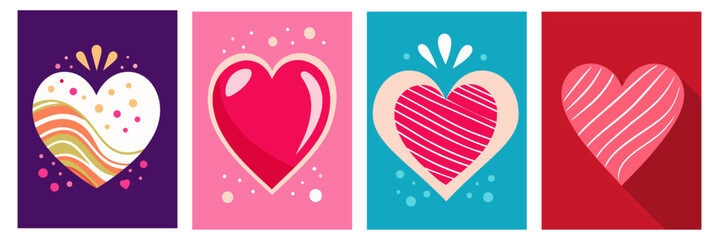 Romantic background set. Heart shape modern style card. Simple graphic love pattern art flyer. Valentine's day event banner. Trendy vector illustration.