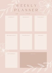 Elegant foliages Weekly Planner with notes, blush color