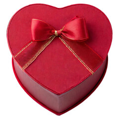 Elegant red box in the shape of a heart, top view