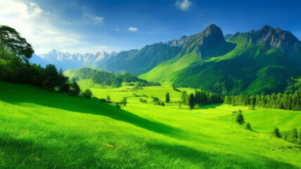 Fototapeta premium Very beautiful mountain and natural views in the morning, with nice green grass