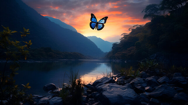 silhouette of a person jumping in the water,,
beautiful butterfly 3d image 