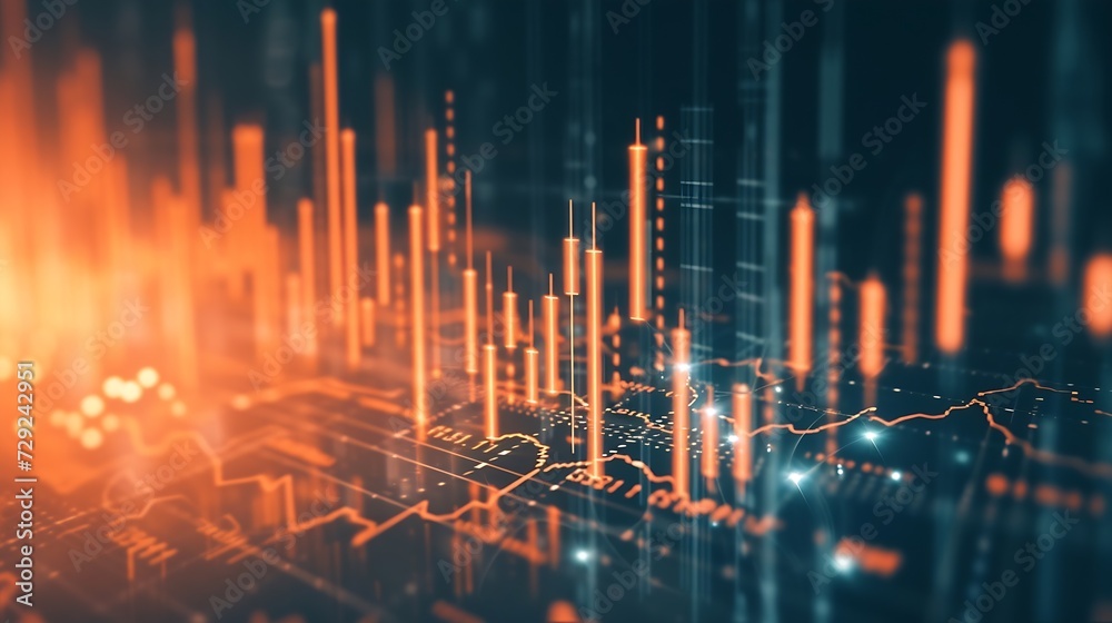 Poster business statistics and analytics value . abstract glowing forex chart interface background. investm