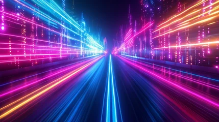  Dynamic neon lights event background, pulsating colorful neon signs, creating an electric and energetic atmosphere Generative AI © vadosloginov