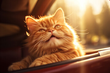 A funny cat in convertible sunny. - obrazy, fototapety, plakaty