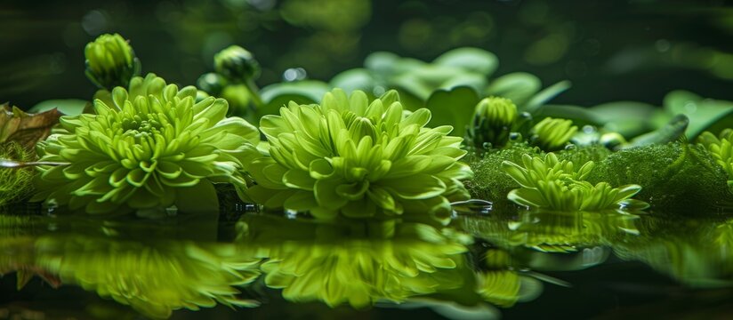 Submerged green chrysanthemum with accessories.