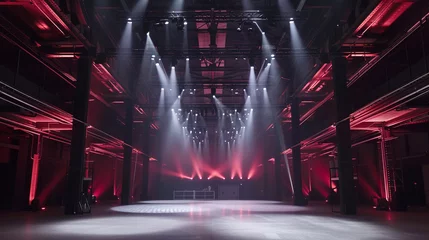 Photo sur Aluminium Magasin de musique Warehouse transformed into a concert venue, where industrial machinery meets underground music vibes