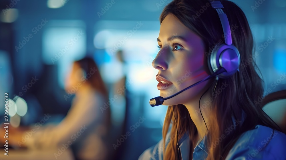 Poster her display of care in customers is great business. shot of a female agent working in a call centre.