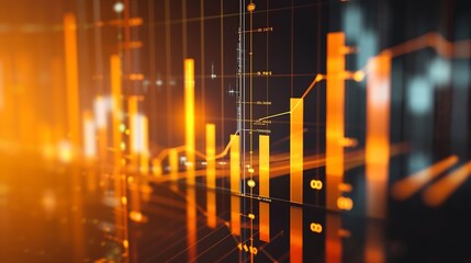 Business statistics and Analytics value . Abstract glowing forex chart interface background. Investment, trade, stock, finance and analysis concept. : Generative AI