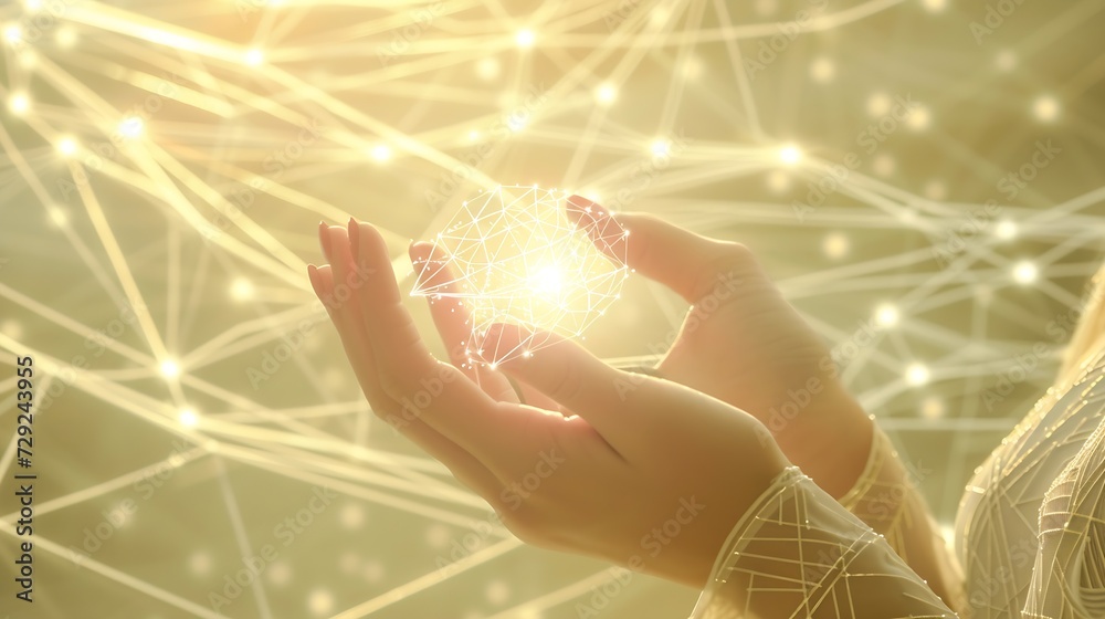 Leinwandbilder metaverse virtual technology.woman hand holding global network connection. internet communication, w