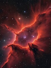 Photo Of Cosmic Background With Red Nebula And Stars, Giant Luminous Nebula