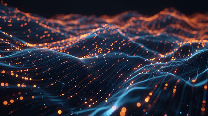 Futuristic 3D graph animation, data points glowing vividly, emerging from the depths of a black backdrop, showcasing cutting-edge data visualization - obrazy, fototapety, plakaty