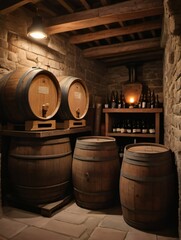 Photo Of In An Ancient Basement Under The Castle, Bottles And Barrels Are Used To Brew Wine, Made Using Tools