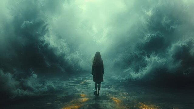 暗い道を歩く女性,Generative AI 