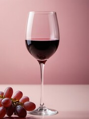Photo Of Red Wine In A Glass On Light Pink Background, Wineglasses, Summer Drink, Party, Wine Shop Or Wine Tasting Concept, Hard Light
