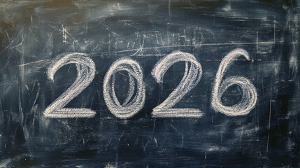 The text "2026" written with white chalk on a blackboard. 