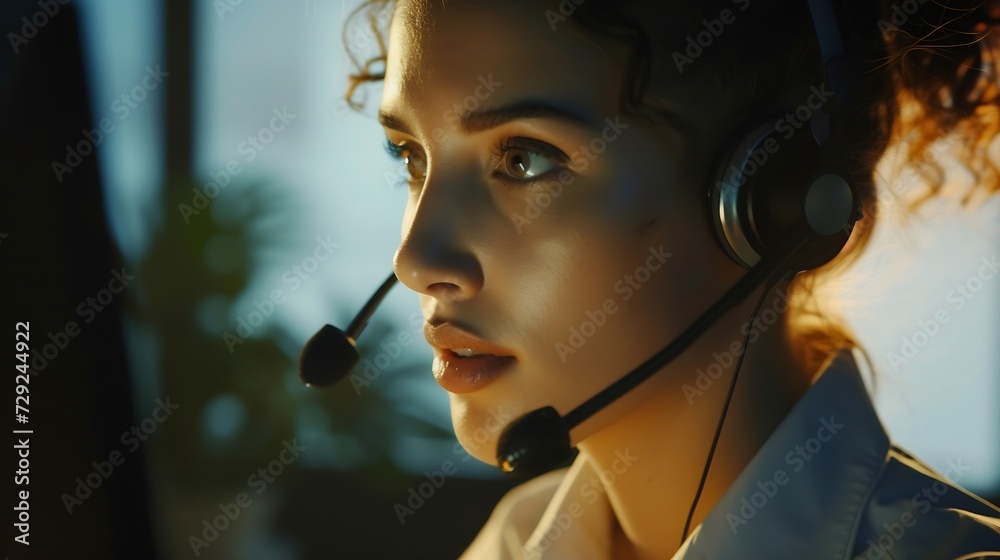 Poster her display of care in customers is great business. shot of a female agent working in a call centre.