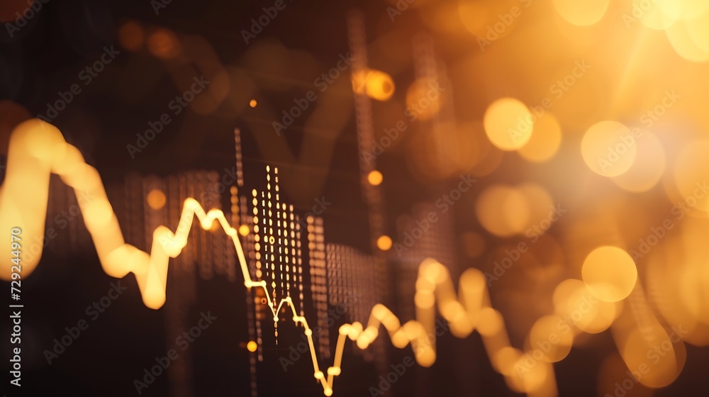 Poster Business statistics and Analytics value . Abstract glowing forex chart interface background. Investment, trade, stock, finance and analysis concept. : Generative AI
